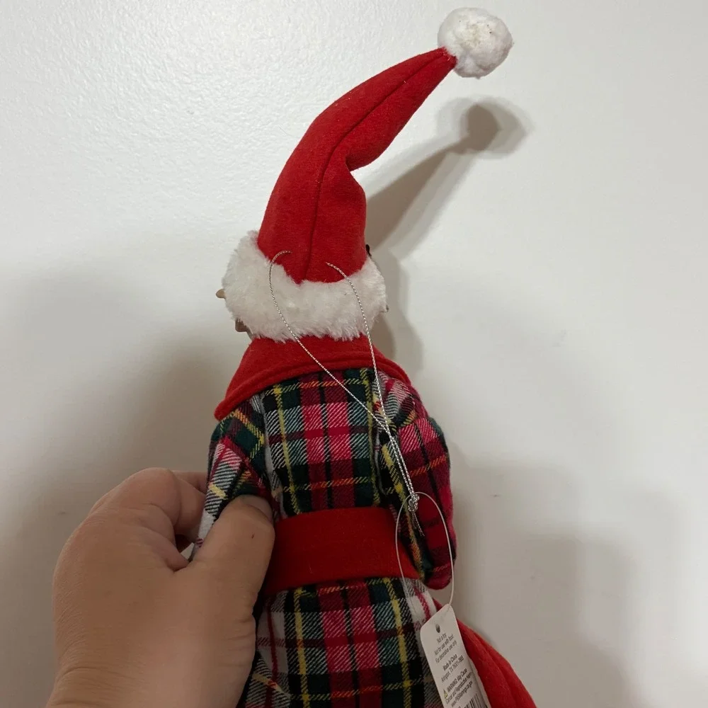 Raz Imports Christmas Elf Shelf Sitter Set Red Plaid Pajamas‎ Moose Slippers NWT